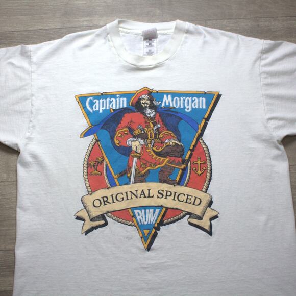 Vintage 90s Captain Morgan Spiced Rum T-Shirt Tee Single Stitch Size XL - Picture 1 of 5